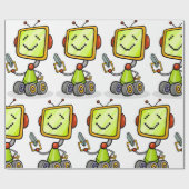 Niedlicher Retro Robot Cartoon Fun KI Tech Digital Geschenkpapier (Flach)