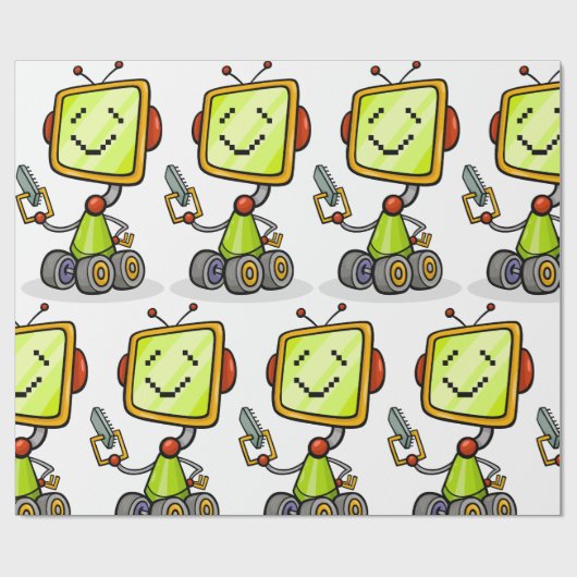 Niedlicher Retro Robot Cartoon Fun KI Tech Digital Geschenkpapier (Flach)