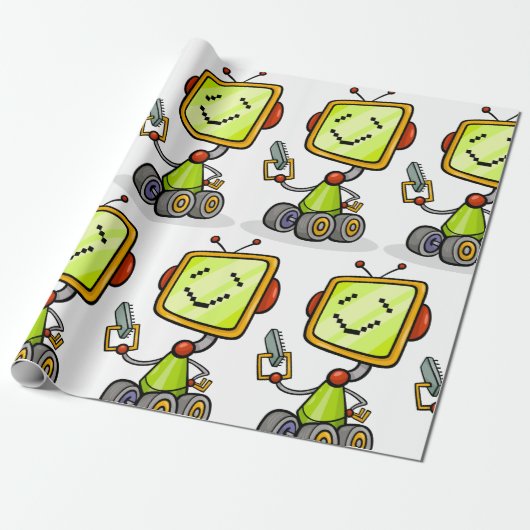 Niedlicher Retro Robot Cartoon Fun KI Tech Digital Geschenkpapier (Ungerollt)
