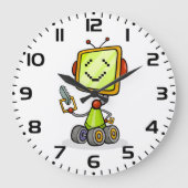 Niedlicher Retro Robot Cartoon Fun KI Tech Digital Große Wanduhr (Vorderseite)