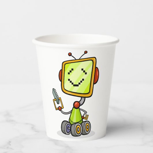 Niedlicher Retro Robot Cartoon Fun KI Tech Digital Pappbecher (Vorderseite)