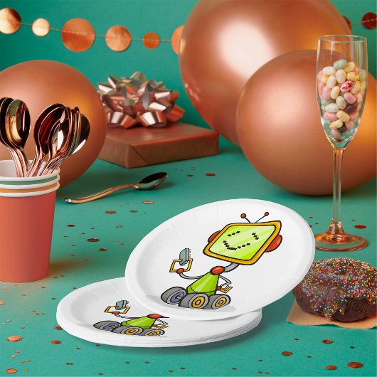 Niedlicher Retro Robot Cartoon Fun KI Tech Digital Pappteller