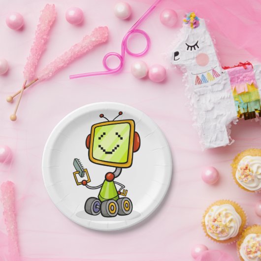 Niedlicher Retro Robot Cartoon Fun KI Tech Digital Pappteller (Party)