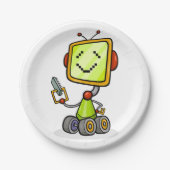 Niedlicher Retro Robot Cartoon Fun KI Tech Digital Pappteller (Vorderseite)