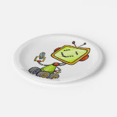 Niedlicher Retro Robot Cartoon Fun KI Tech Digital Pappteller (Schrägansicht)