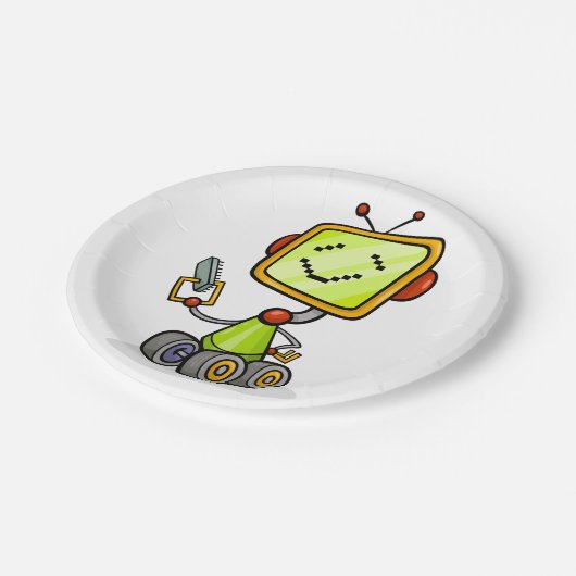 Niedlicher Retro Robot Cartoon Fun KI Tech Digital Pappteller (Schrägansicht)