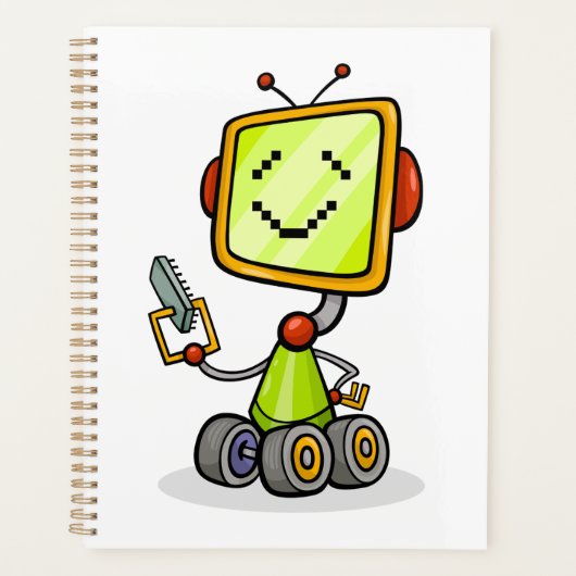 Niedlicher Retro Robot Cartoon Fun KI Tech Digital Planer (Vorderseite)