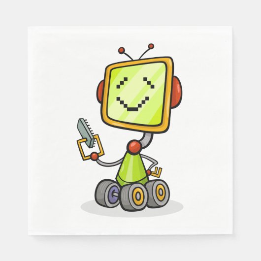 Niedlicher Retro Robot Cartoon Fun KI Tech Digital Serviette (Vorderseite)