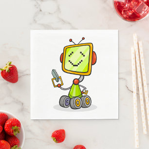 Niedlicher Retro Robot Cartoon Fun KI Tech Digital Serviette