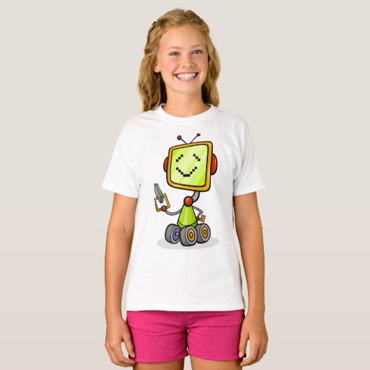 Niedlicher Retro Robot Cartoon Fun KI Tech Digital T-Shirt (Vorne ganz)