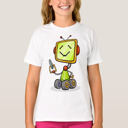 Niedlicher Retro Robot Cartoon Fun KI Tech Digital T-Shirt (Vorderseite)