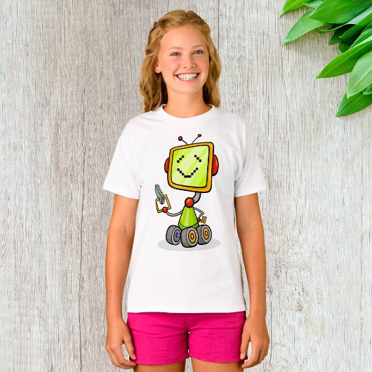 Niedlicher Retro Robot Cartoon Fun KI Tech Digital T-Shirt