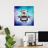 Niedlicher Retro-Roboter Lila & Blue Poster (Heimbüro)