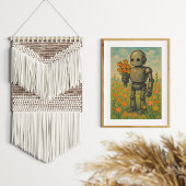 Niedlicher Retro-Roboter mit Blume Wall Art Poster