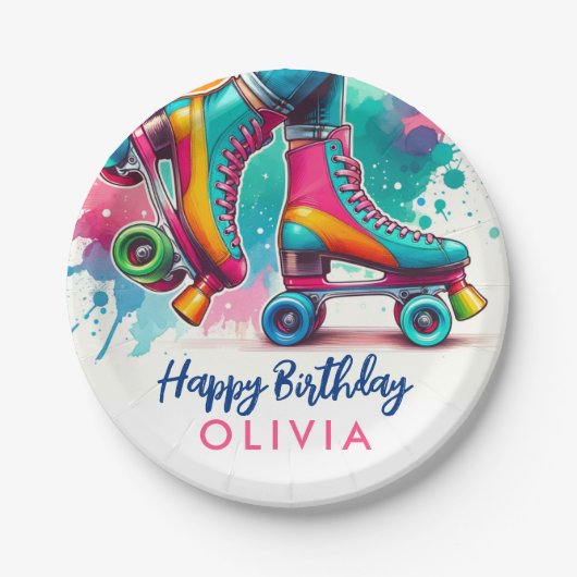 Niedlicher Retro Roller Skate Geburtstag Pappteller (Vorderseite)