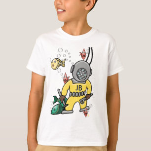 Niedlicher Retro Tieftaucher und Fisch - Mit Monog T-Shirt