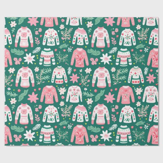 Niedlicher Retro-Ugly Sweater Pink und Grüner Spaß Geschenkpapier (Flach)