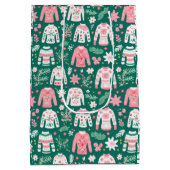 Niedlicher Retro-Ugly Sweater Pink und Grüner Spaß Mittlere Geschenktüte (Rückseite)