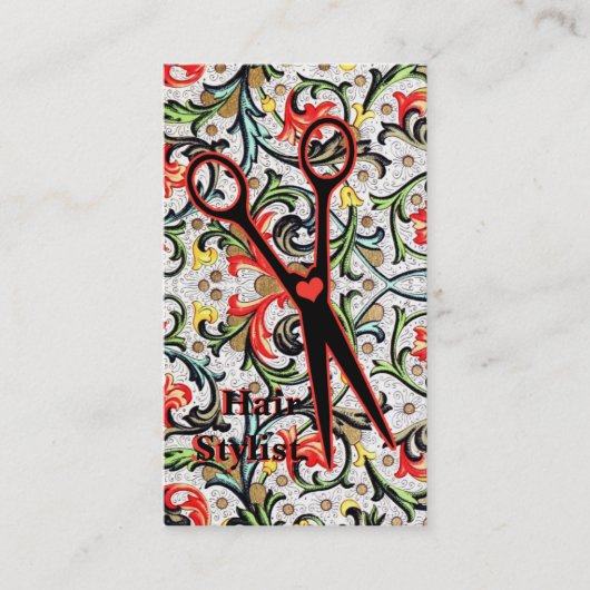 niedlicher retro Vintager Blumenscherehaar-Stylist Visitenkarte (Vorderseite)