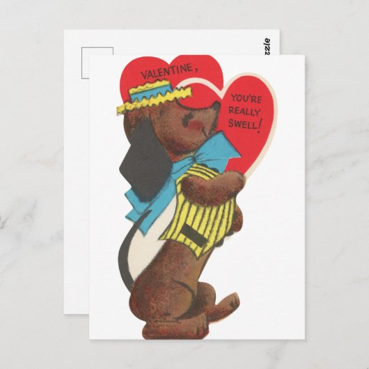 Niedlicher Retro-Vintager Hund Valentine Postkarte (Vorne/Hinten)