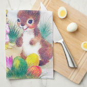 Niedlicher retro Vintager Osterhasen-Küken Geschirrtuch (Viertel Falte)