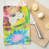 Niedlicher retro Vintager Ostern-Katze Feiertag Geschirrtuch (Viertel Falte)