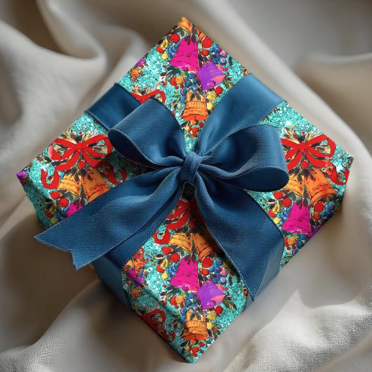 Niedlicher Retro-Vintager Rotbogenurlaub aqua Geschenkpapier