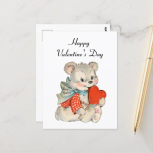 niedlicher Retro-Vintager Valentinbär Postkarte