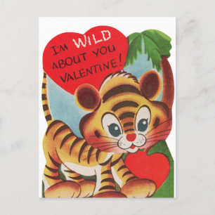 Niedlicher Retro-Vintager Valentiner Wildtiger Feiertagspostkarte