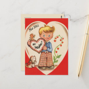Niedlicher Retro-Vintager Valentinjunge Postkarte
