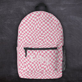 Niedlicher Retro-Wavy-Karo Rosa Monogramm-Name Bedruckter Rucksack