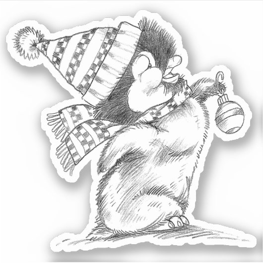Niedlicher Retro-Weihnachtspenguin mit Hut und Sca Aufkleber (Vorderseite)