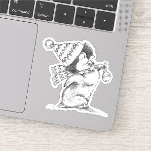 Niedlicher Retro-Weihnachtspenguin mit Hut und Sca Aufkleber