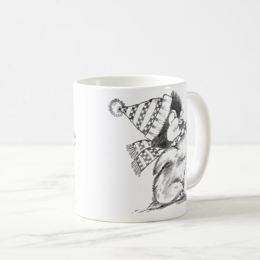 Niedlicher Retro-Weihnachtspenguin mit Hut und Sca Kaffeetasse (VorderseiteRechts)