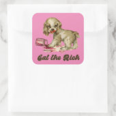 Niedlicher Retro-Welpe - Iss die Reichen Quadratischer Aufkleber (Tasche)