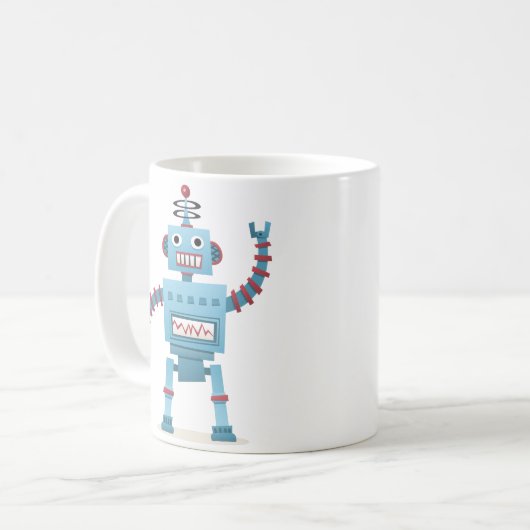 Niedlicher Retroboter android Kinder Cartoon Kaffeetasse (Vorderseite Links)