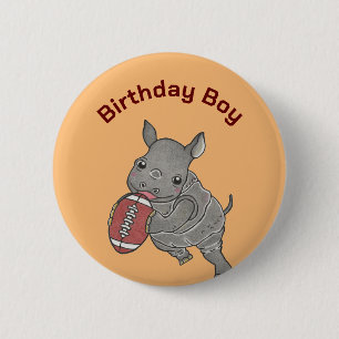 Niedlicher Rhino American Football Birthday Boy Bu Button
