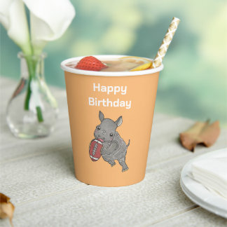 Niedlicher Rhino American Football Birthday Paper Pappbecher