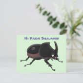 Niedlicher Rhinoceros-Käfer Cartoon-Illustration Postkarte (Stehend Vorderseite)