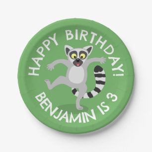 Niedlicher Ring Schwanz lemur Cartoon personalisie Pappteller