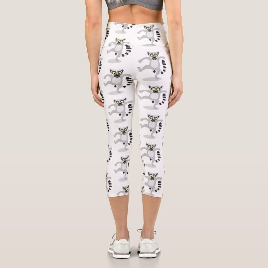 Niedlicher Ring Schwanz lemur Tanz Cartoon Abbildu Capri Leggings (Rückseite)