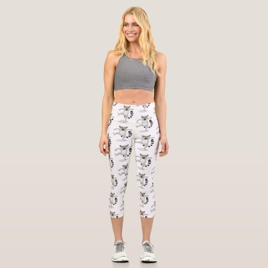 Niedlicher Ring Schwanz lemur Tanz Cartoon Abbildu Capri Leggings (Vorderseite)