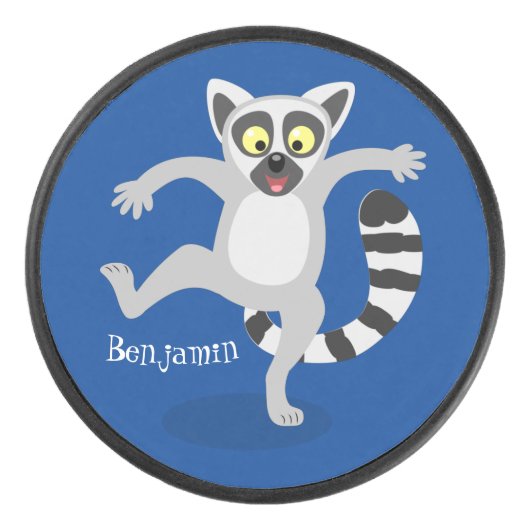 Niedlicher Ring Schwanz lemur Tanz Cartoon Abbildu Eishockey Puck (Vorderseite)