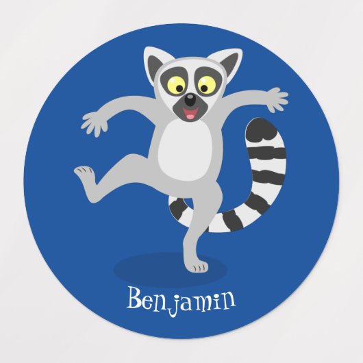 Niedlicher Ring Schwanz lemur Tanz Cartoon Abbildu Etiketten (Design 2)