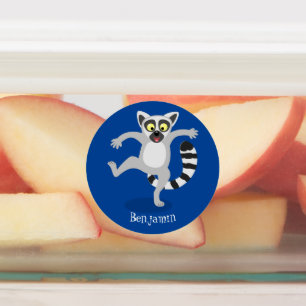 Niedlicher Ring Schwanz lemur Tanz Cartoon Abbildu Etiketten