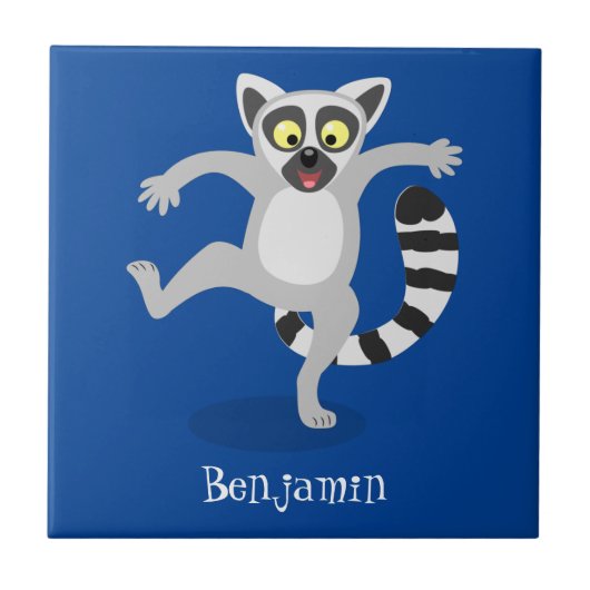 Niedlicher Ring Schwanz lemur Tanz Cartoon Abbildu Fliese (Vorderseite)