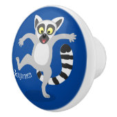 Niedlicher Ring Schwanz lemur Tanz Cartoon Abbildu Keramikknauf (Rechts)