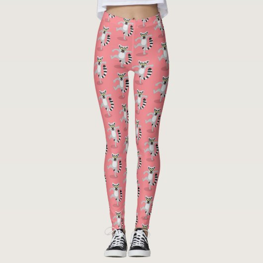 Niedlicher Ring Schwanz lemur Tanz Cartoon Abbildu Leggings (Vorderseite)