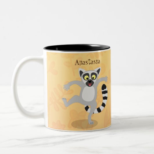 Niedlicher Ring Schwanz lemur Tanz Cartoon Abbildu Zweifarbige Tasse (Links)