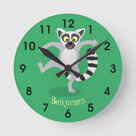 Niedlicher Ring Schwanz Lemur Tanz Cartoon Illustr Runde Wanduhr (Vorderseite)